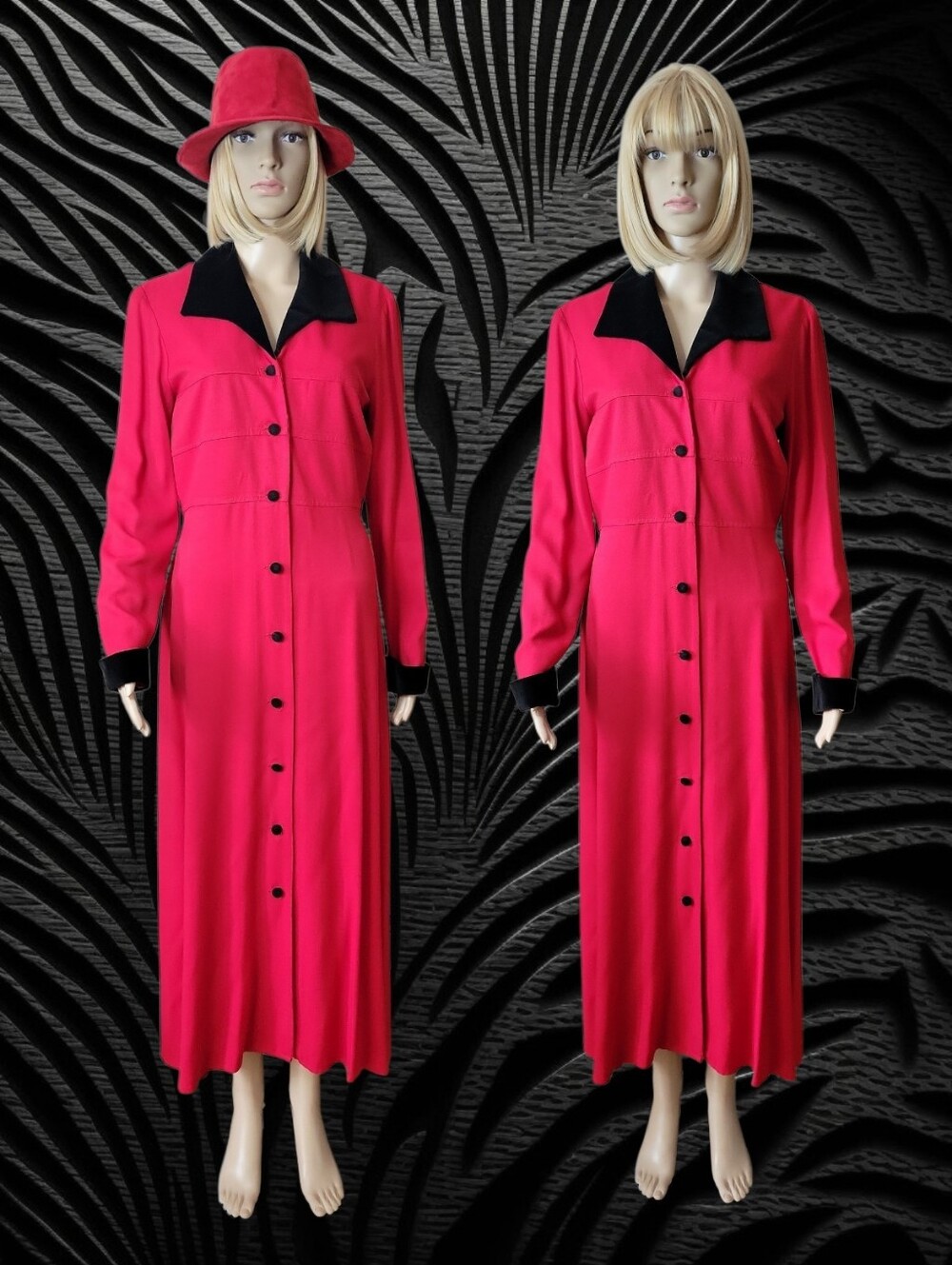 VTG 90s Michael Blair Red Maxi Dress Velvet Collar/Cuffs  Costume Sz 6 VGUC